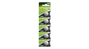 Button Cell Battery, Lithium, CR2032, 3V, 220mAh, Pack of 5 pieces